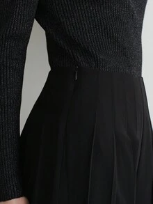 FRIFUL 女士纯黑色褶皱休闲直筒裤，百搭商务休闲装 - 黑色 - 查看 6