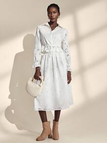 Almamuse Women's Elegant Embroidered Long Sleeve Cardigan And Skirt White 2-Piece Set Fall Cloth For Women - White - View 4