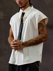 ROMWE MEN Prep Áo sơ mi nam cổ rộng vai màu tương phản thời trang mùa hè - Nhiều màu - Xem 5