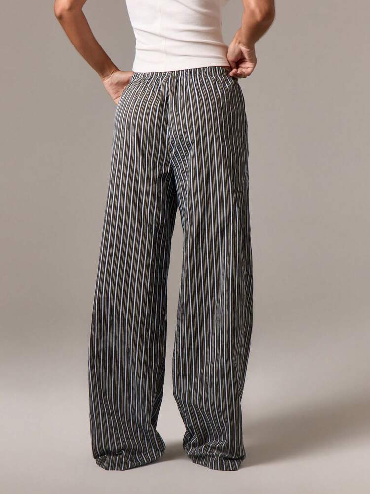 Striped Wide Leg Trousers With Button Fly
