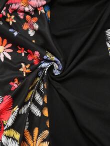 EMERY ROSE Große Größen Damen Jumpsuit mit Blume Muster und einfarbigen Patchwork-Elementen ohne Ärmel