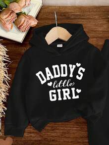 SHEIN 爸爸的小女孩❤女婴针织柔软连帽休闲宽松长袖运动衫和裤子两件套 - 黑色 - 查看 3