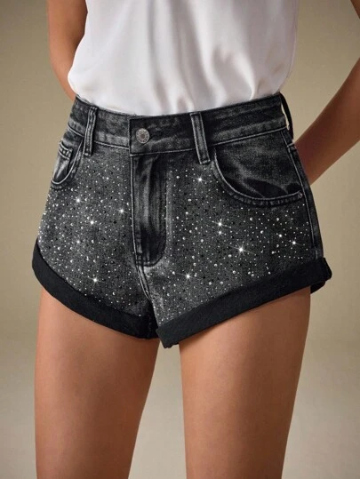 Selenza Quần short denim đính đá thời trang nữ, mùa hè