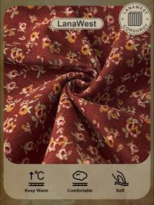 LanaWest Women's Western Casual Corduroy Print Loose Fit Dropped Shoulder Babydoll Fall Dress - Brown - View 2