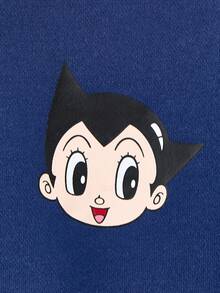 Astro Boy X SHEIN Young Boy Cartoon Figure & Letter Embroidery Colorblock Drop Shoulder Knit Crew Neck Sweatshirt, Autumn/Winter Fall - Blue and White - View 5