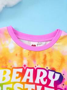 SHEIN X Care Bears Tween Girl Cute Cartoon Rainbow Bear Pattern Round Neck Loose Knit Short Sleeve T-Shirt