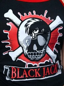 Black Jack X ROMWE Cartoon Figure Graphic Contrast Strap Tight Cropped Camisole Top - Black - View 2