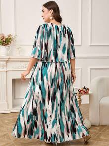 Reflora Plus Size Apricot Floral Print Elegant Lady Chiffon Ruffle Graceful Summer Dress - Multicolor - View 2