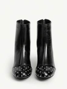 CUCCOO CHICEST Winter New Black Pointed Toe Rivet Side Zipper Chunky Heel Suede Ankle Boots & Ankle Boots For Women - Black - View 8