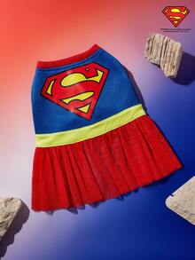 SUPERMAN X PETSIN 1pc Printed Tulle Dress, Suitable For Cats & Dogs, Pet Apparel
