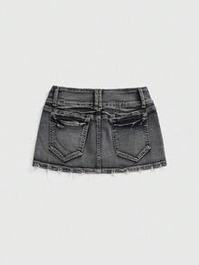 ROMWE Grunge Punk 韩流复古做旧骷髅铆钉低腰性感牛仔迷你裙（女款） - 彩色 - 查看 2