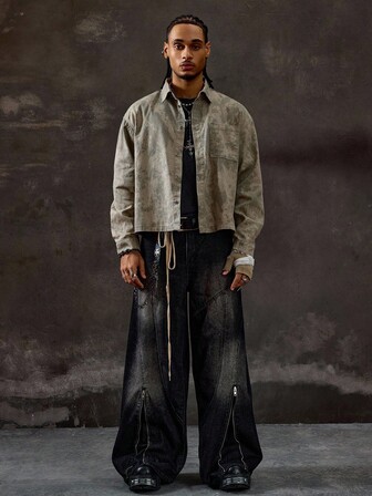 Street Life Camisa vaquera de manga larga, de unicolor y versátil para hombre, otoño