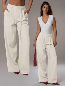 Avantive Fall/Christmas/Women Romantic/Prom/Formal/Birthday/90s Clothes/Business Casual Woman/Elegant/Western Wear/Going Out/Fashion/Casual/Y2k Clothes/Club/Office /Cocktail/Vintage/Bodycon/Raves Festival/Funny/Classy/Old Money/Streetwear/Vacations/Country Concert/Work Clothes /Modest/Spring Break/Bachelorettes/Concert/Baddie/Basic/Graduation/Low Rise/Baggy/Straight Leg/Wide Leg/ White Wide Leg Pants Women,Chic Pants For Women White Pants - White - View 1