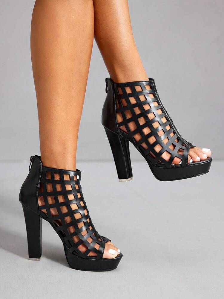 CUCCOO SZL New Black Waterproof Platform Hollow Out Thick Heel Peep Toe Sexy Fashion Ankle Boots And Ankle Boots For Women