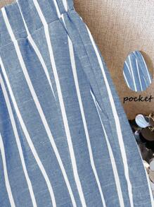 Linhara Plus Size Casual Striped Wide Leg Pants Fall Cloth For Women - Blue - View 6