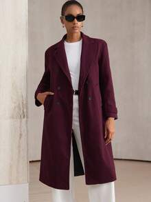 Aveloria Modichic Ladies Lapel Double Breasted Woolen Coat  - Red Violet - View 5