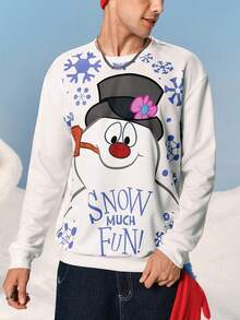 Frosty the Snowman X SHEIN Men's Casual Snowman Pattern Crew Neck Sweatshirt, Autumn - White - View 1