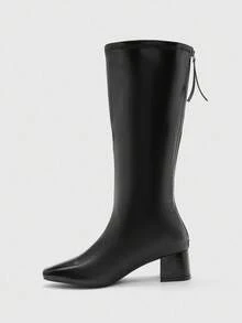 CUCCOO BIZCHIC Women's Pointed Toe Buckle Design Mid-Calf Fashion High Heel Boots - Black - View 9