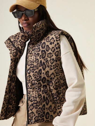 Aveloria Affinna Leopard Print Zipper Collar High-End Versatile Street-Style Chic Sleeveless Vest Jacket For Women