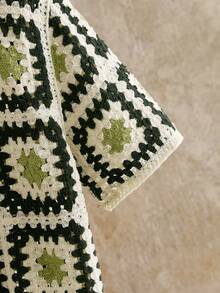 HIMLAND Men's Fashionable Tri-Color Knit Polo Shirt Men Crochet Shirt Crochet Shirt Open Knit Shirt Men Men Retro Shirt White And Green Graphic Shirt Men