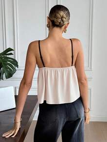 SHEIN Frenchy Women's French Contrast Color Strap Cami Top,Black And White,Summer,Seksi Chic,Brunch Casual Blouses,Old Money Style Business Casual Cute - Multicolor - View 3