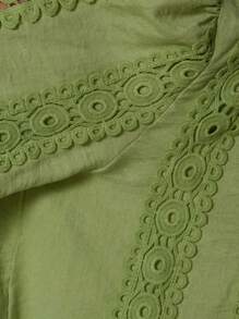 Aveloria Rosie Romantic French Style Lace Patchwork Women Blouse, V-Neck Lantern Sleeve Hollow Embroidered Long Sleeve Shirt Fall Cloth For Women