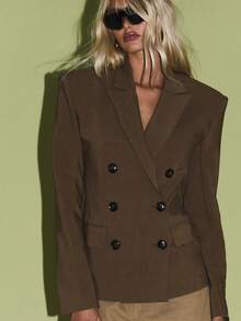 KIZN Women's Double Breasted Tailored Blazer Jacket Office Wear Professional Business Attire Fall Winter Formal Chic Work Coat Fashion Lapel Suit