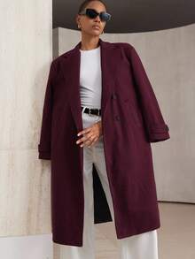 Aveloria Modichic Ladies Lapel Double Breasted Woolen Coat  - Red Violet - View 1