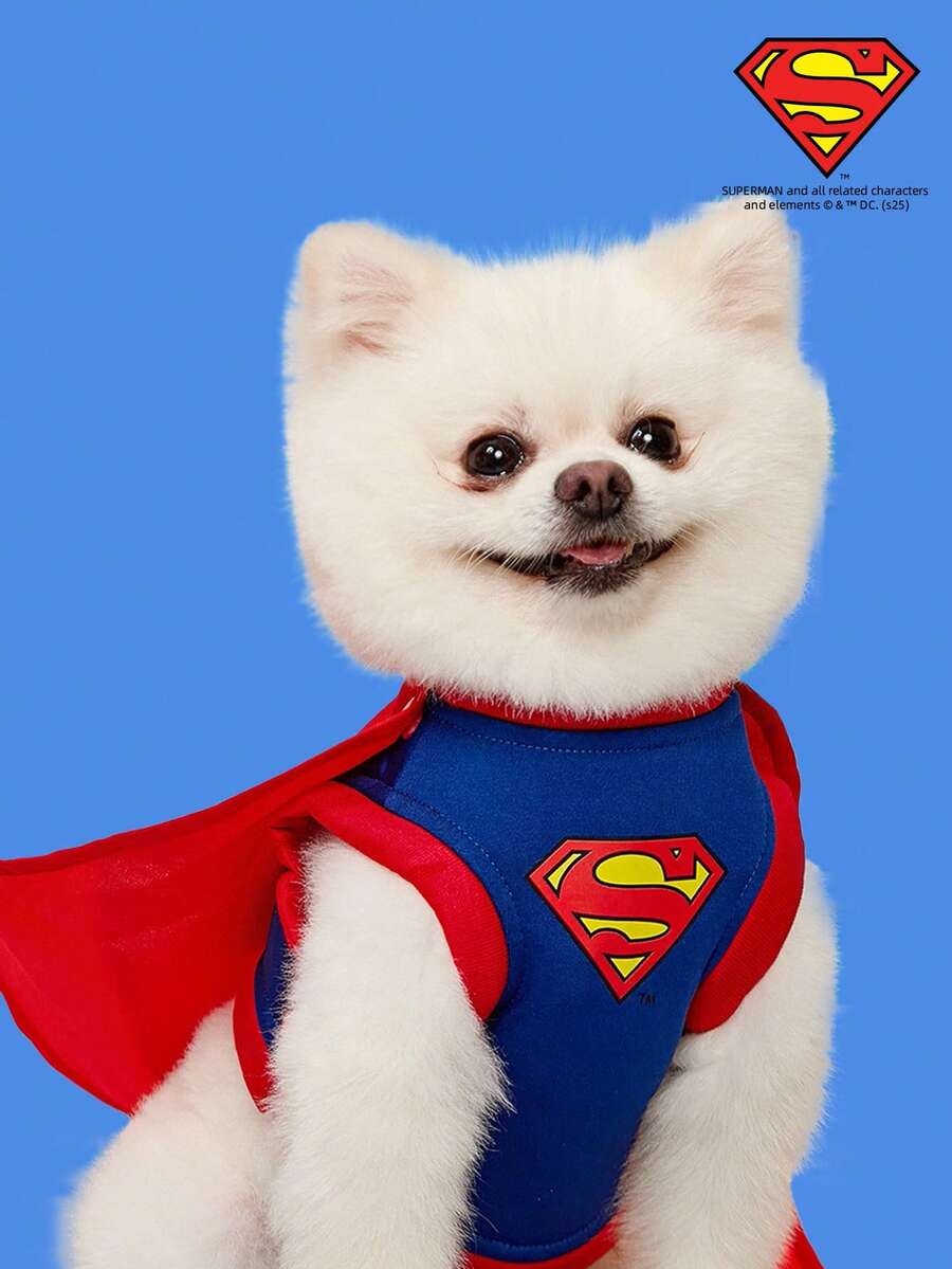 SUPERMAN X PETSIN 1pc Sleeveless Cloak COS Costume, Stylish For Cats & Dogs, Pet Vest