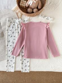 Genkimix Kids 2pcs/Set Toddler Girls' Cute Floral Print Long Sleeve Top And Pants Casual Elegant Pajamas Girl Pajama Set Girls Pajama Set Kids Pj Set Girl Girls Lounge Set Bunny Pajama Set Christmas Fall Winter