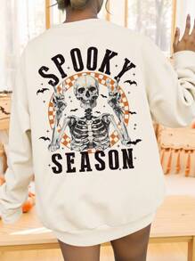 EMERY ROSE Plus Size Casual Graphic Sweatshirt, Streetwear Style Long Sleeve Crew Neck Pullover, Relaxed Vibe, Autumn/Winter Fall Cloth For Women