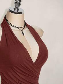 SHEIN ICON Áo ba lỗ cổ rộng viền bất đối xứng cỡ lớn, phong cách Y2K, thích hợp mặc mùa hè, mặc hàng ngày - màu nâu - Xem 8