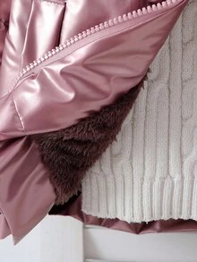 Elladie kids Young Girl' Casual Pink Metallic Coated Quilted Padded Long Sleeve Padded Coat, Warm For Winter Fall - Rusty Rose - View 7