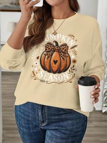 EMERY ROSE Sweatshirt Pullover Wanita Ukuran Besar Motif Halloween Kasual Longgar Kerah Bulat Lengan Panjang Musim Dingin Musim Gugur - MultiWarna - View 4