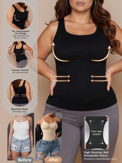 SHEIN 1pc Women Plus Size Seamless Solid Color Comfortable Shaping Camisole Top
