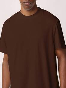 SUMWON Premium Crew Neck Short Sleeve Cotton Basic T Shirt Essential Regular Fit Casual Everyday Comfort Solid Classic Core Style For All Season Plain - Coffee Brown - View 3