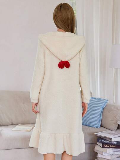 Double Sided Coral Fleece Hooded Robe Long Pajama Dress Pyjama Women Night Gown Fluffy Ochtendjas Oversized view 2