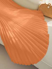 Qadelle Women Elegant Pleated Orange Dress, Perfect For Commute, Holiday, Date - Orange - View 3