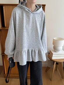 DAZY Hanorac cu glugă și mânecă lungă pentru femei, culoare uni, toamnă/iarnă - Gri - Vizualizare 6