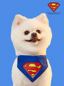 SUPERMAN X PETSIN Classic Logo Print Adjustable Buckle Blue Bib For Dogs & Cats