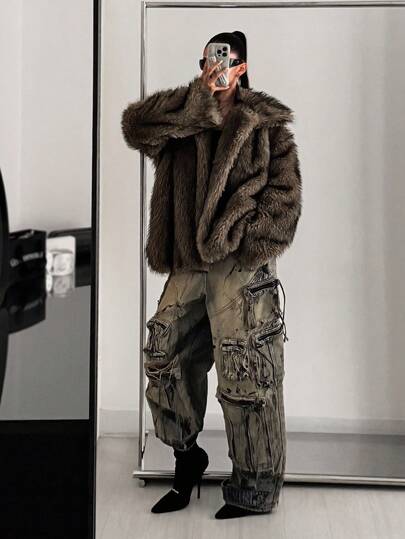 StreetHx 女士人造毛皮宽松长袖大衣