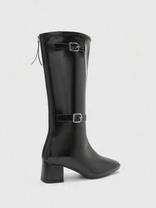 CUCCOO BIZCHIC Women's Pointed Toe Buckle Design Mid-Calf Fashion High Heel Boots - Black - View 8