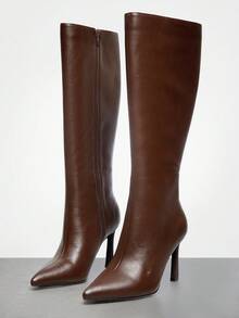 SHUZIA 女士迷人性感尖头中筒高跟靴 - 棕色 - 查看 5