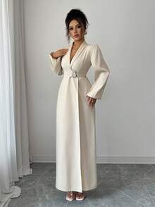 Selianne Elegante vestido de dama con cintura ceñida y mangas largas tipo farol - Albaricoque - Ver 4