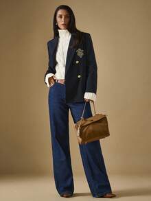 Briarwyn Women's Autumn Embroidered Design Lapel NeckLong Sleeve Double-Breasted Casual Blazer,Fall Clothes For Women,Old Money Style Women,Women's Winter Blazer, - Black - View 5