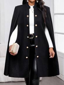 SHEIN Lady Ropa de otoño talla grande para mujeres, capa profesional de negocios, chal, abrigo gris, chaqueta de otoño e invierno para salir, blusa negra, ropa de maestra, atuendos de otoño para mujeres, atuendos de otoño, vestido marrón de invierno para mujeres, abrigo de invierno para mujeres, disfraces de Halloween talla S, abrigo negro, capa abrigo para mujeres - Negro - Ver 7