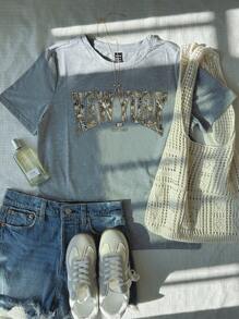 Attitoon Áo thun tay ngắn họa tiết cành lá in hình cành lá phong cách tối giản, giản dị, đường phố, cổ điển, New York, họa tiết ngụy trang, cổ tròn, dáng rộng, dành cho nữ, phù hợp cho mùa hè, cổ điển, gợi cảm, dễ thương, Y2K, Bohemian, Hippie, lễ hội âm nhạc, Punk, Y2K, gợi cảm, Goth - Màu Xám nhạt - Xem 5