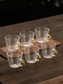 12/6/4/2 件/套垂直条纹锤纹玻璃浓缩咖啡杯带手柄，迷你茶杯和咖啡杯，适合家庭和餐厅使用 - 無色 - 查看 1