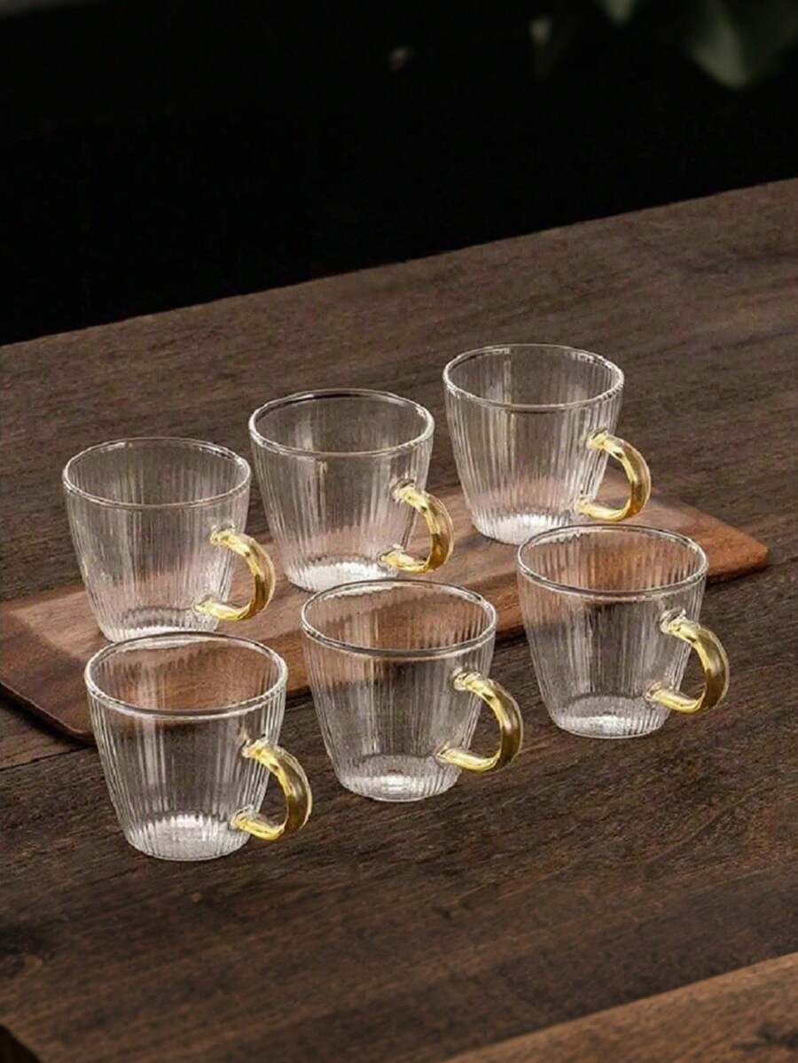 12/6/4/2 件/套垂直条纹锤纹玻璃浓缩咖啡杯带手柄，迷你茶杯和咖啡杯，适合家庭和餐厅使用 - 無色 - 查看 1
