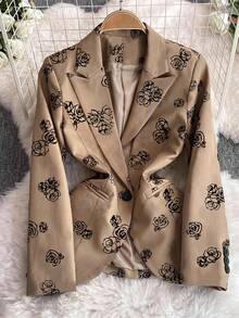 Franclia Women's Elegant Rose Print Lapel Blazer Fall Cloth For Women Autumn